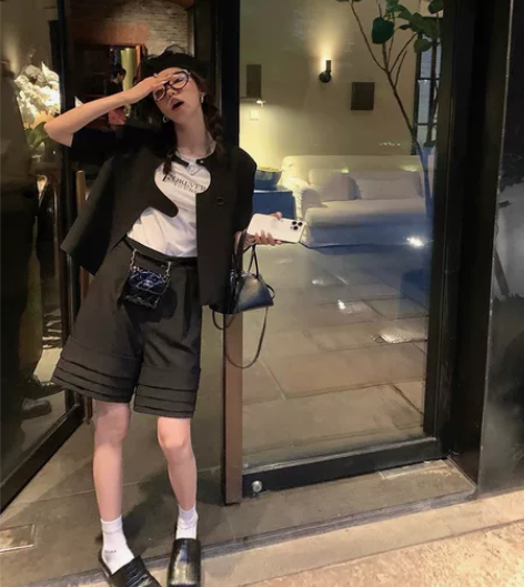 区区欧阳设计感小众黑色阔腿裤女夏季高腰直筒...