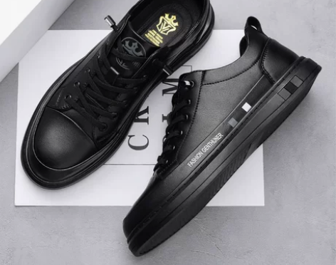 男鞋2022新款真皮男士休闲板鞋英伦透气潮...