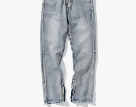 高街春季复古水洗浅色牛仔裤男潮牌修身显瘦小...