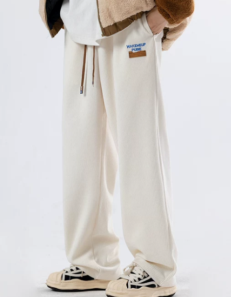 阔腿裤子BLRY 米色男士秋冬季加绒加厚直...