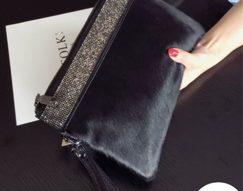 ?2016新款欧美手拎手腕包女士马毛单肩包...