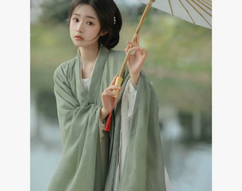 原创绿色汉服女夏季魏晋风直裾古装广袖流仙裙...