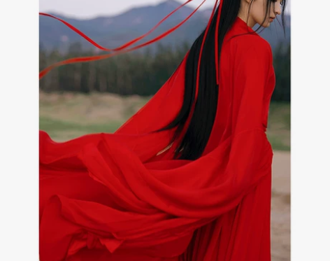 红色魏晋古风武侠古装汉服女夏中国风摄影写真...