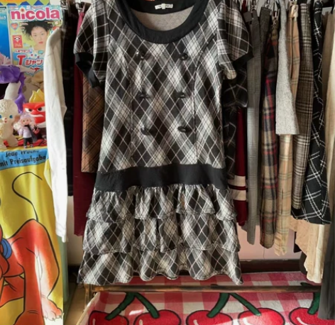 Vintage日产y2k复古菱格蛋糕裙 感...