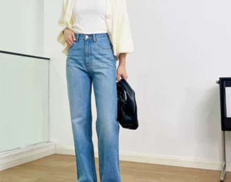 大直筒 显腿长~高腰牛仔裤女秋季新品复古显...