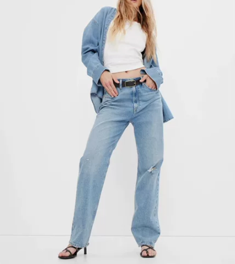 Gap女士复古破洞直筒牛仔裤原价199全新...