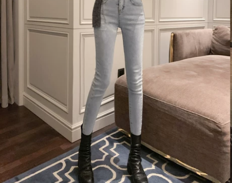 牛仔裤女2021秋季新款时尚高腰弹力小脚裤...