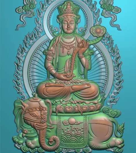 浅雕火焰背坐大象守护神普贤菩萨挂件精雕图浮...