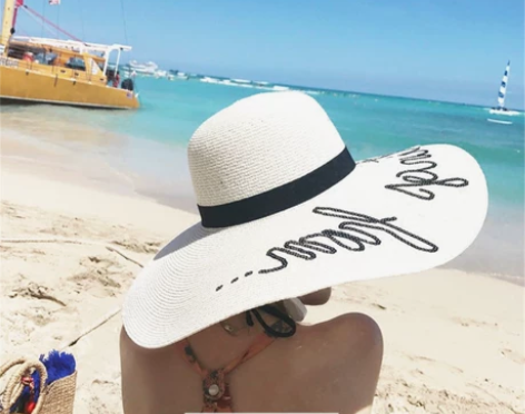 Yumomo同款白色草帽沙滩草帽女海边可折...