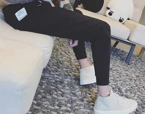 裤子男秋季毛呢休闲裤男韩版潮流小脚加绒呢子...