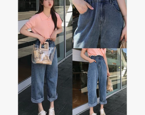 珊珊网红新款直筒裤子女高腰显瘦百搭时尚复古...