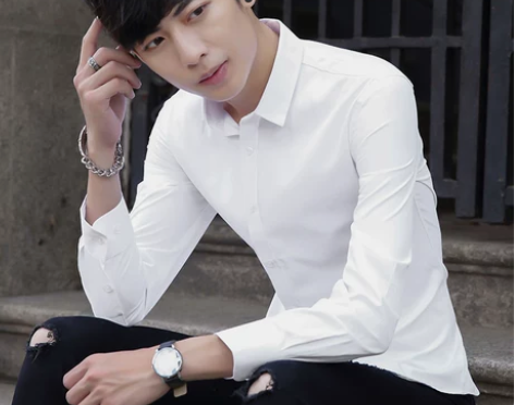 衬衫衬衣夏季白衬衫男士长袖修身韩版青年纯色休