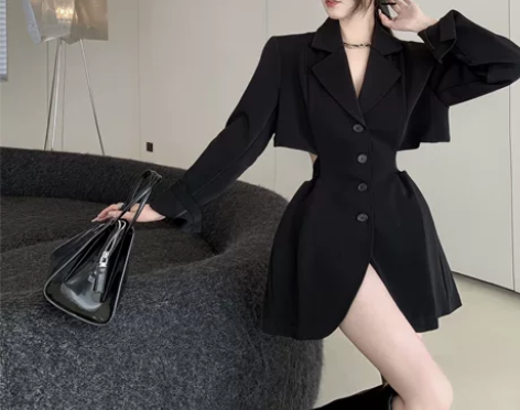 法式赫本风露背西装连衣裙女,一点瑕疵没有,...