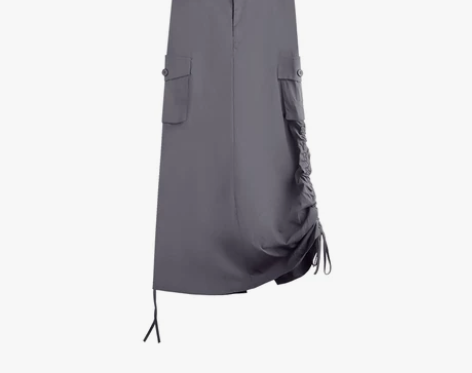 灰色高腰抽绳个半身裙女夏季包臀裙小众开叉长...