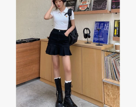 ?杏子王黑色牛仔半身裙2021春款女夏高腰...