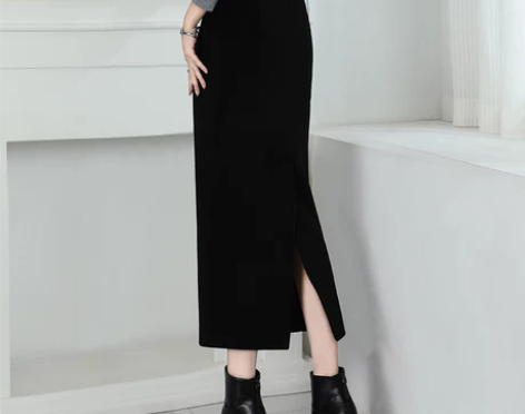 羊毛呢半身裙冬季超长款黑色铅笔裙一步裙20...