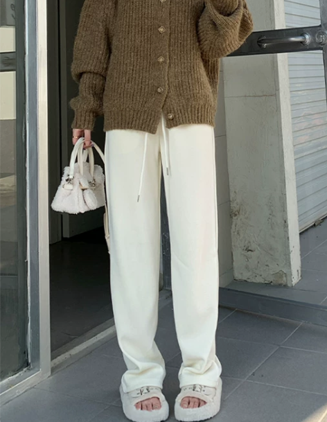 杏色阔腿裤女直筒宽松显瘦小个子休闲裤子