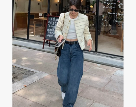 晶爷高腰宽松直筒拖地牛仔裤女夏季显瘦ins...