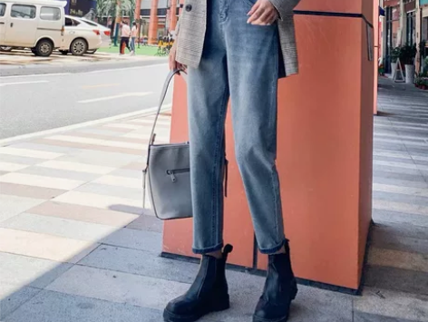 加绒哈伦弹力牛仔裤女2022年春季新款高腰...