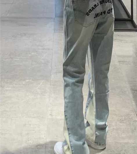 复古蓝色牛仔裤女2022春季新款韩版宽松高...