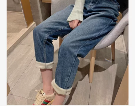 一条牛仔裤过冬~寒冬BI备！带绒显瘦修腿型...