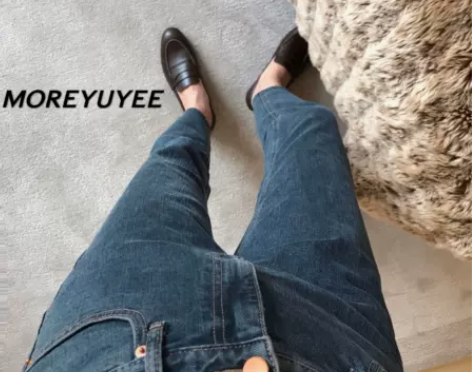 YUYEE_复古墨蓝色chic直筒牛仔裤女...