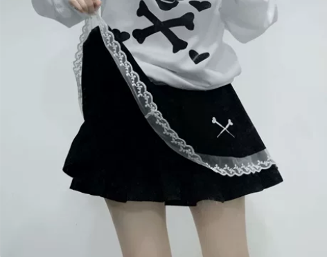 黑暗系刺绣骷髅双层高腰蛋糕裙短裙百搭半身蛋...