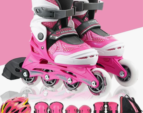 米高轮滑鞋儿童女溜冰鞋全套装可调直排轮闪光...