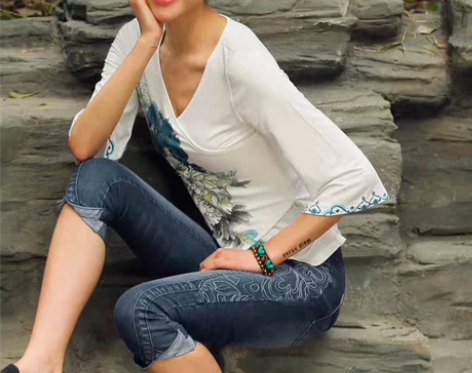 裂帛绣花七分牛仔裤，25码！包邮(偏远地区...