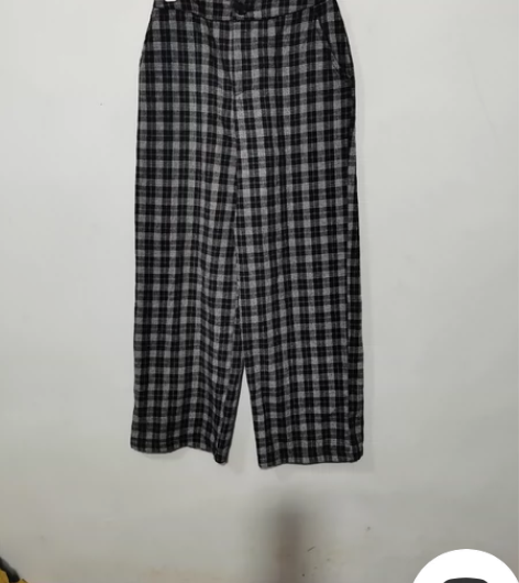 女士格子加绒阔腿裤，M码，松紧腰腰平铺32...