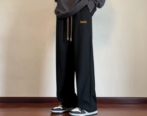 华夫格裤子男士冬季潮牌百搭重磅阔腿裤日系宽...