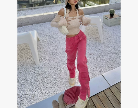 野生zero工装裤女春季高腰街潮美式宽松阔...