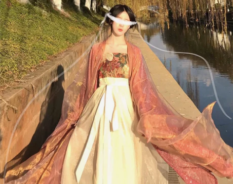 原创汉服女粉色一片式古装唐制诃子裙大袖衫齐...