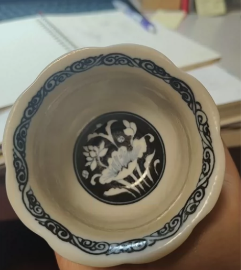 宫轩阁柴窑制 柴烧仿元青花瓷花口杯，一鹭莲...