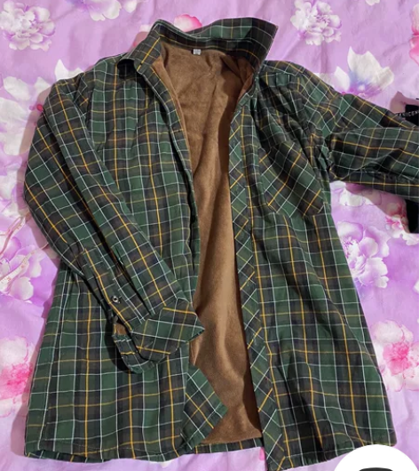 加绒保暖格子衬衣男 挺新的，没啥毛病，外面...