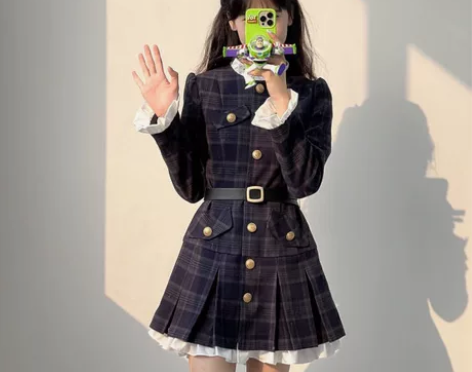 大码法式小香风长袖拼接连衣裙高级感甜美收腰...