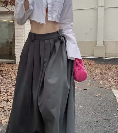 复古chic灰色半身裙女2022秋季新款高...