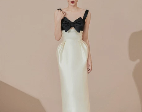 HIMAVIS设计黑白吊带蝴蝶结连衣裙可爱...