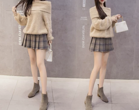 毛呢百褶裙女高腰A字短裙子学院风2018秋...