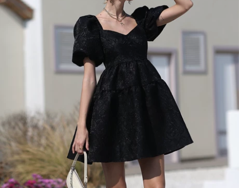 法式收腰方领提花蓬蓬裙女夏成人在逃公主连衣...