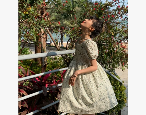 乌龙羊/法式收腰碎花蓬蓬裙连衣裙女夏小个子...