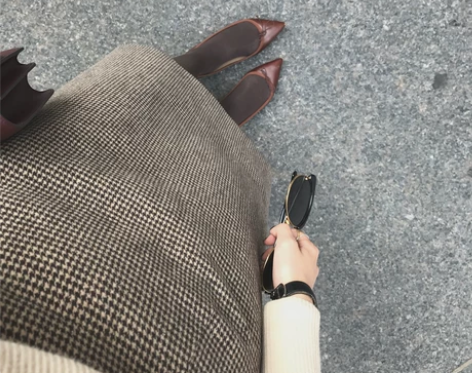格子毛呢半身裙秋冬女中长款后开叉一步裙铅笔...