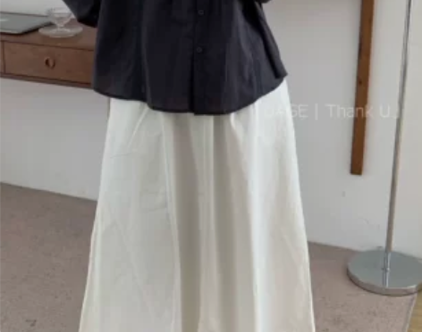 日系纯色简约A字中长款半身裙女春夏新款工装...