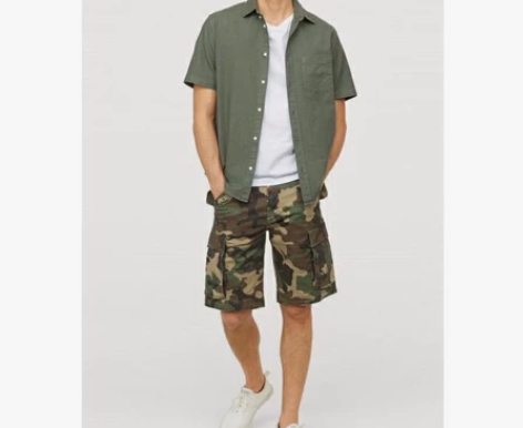 HM迷彩短裤 h##amp；amp；m军绿...
