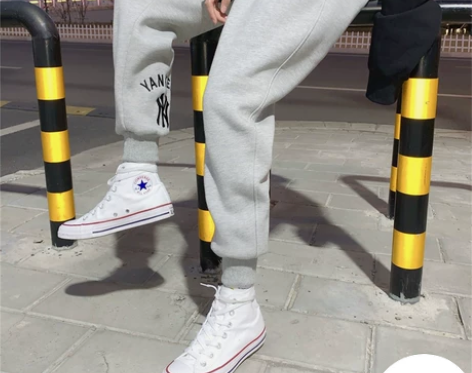 休闲裤潮牌余文乐抓绒卫裤男女情侣款长裤加绒...