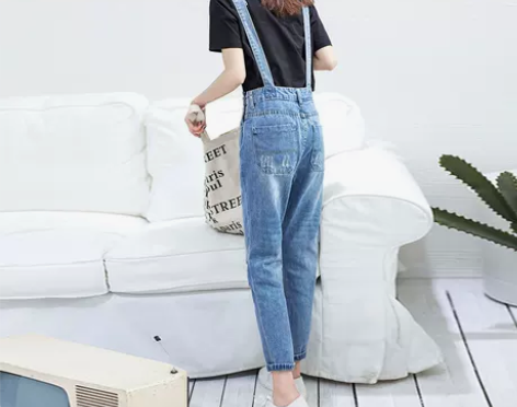 背带牛仔裤 牛仔背带裤九分裤女韩版宽松显瘦...