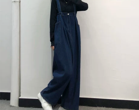 背带牛仔裤 复古牛仔背带裤啊啦柏女设计感小...