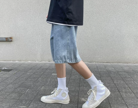 美式oldschool裤子男夏季潮牌牛仔短...