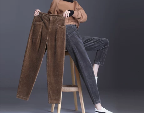 灯芯绒裤子女2022冬季加厚哈伦裤小个子休...