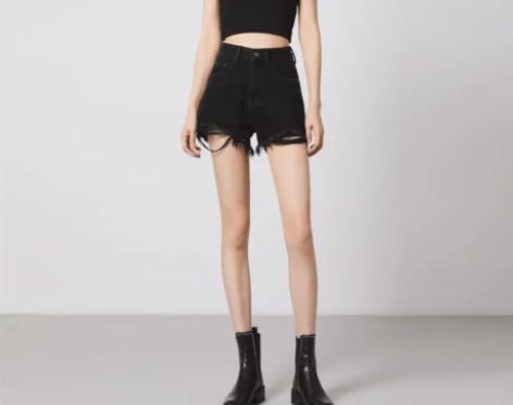 黑色牛仔短裤女夏薄款高腰宽松显瘦破洞a字阔...